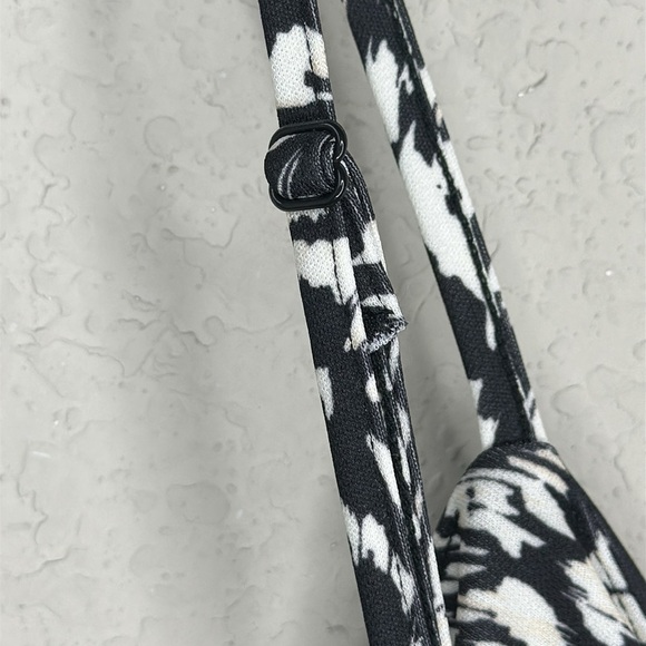 H&M Black and White Twist Front Abstract Print Spaghetti Strap Midi Dress Size M - Picture 7 of 12